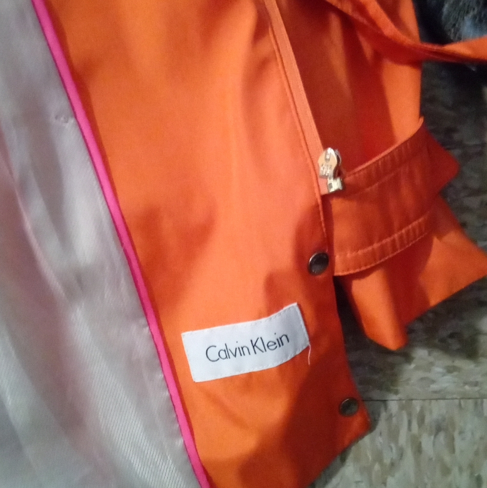 Calvin Klein Women's Orange Hooded Deep Pocket Trench Coat - Picture 7 of 9